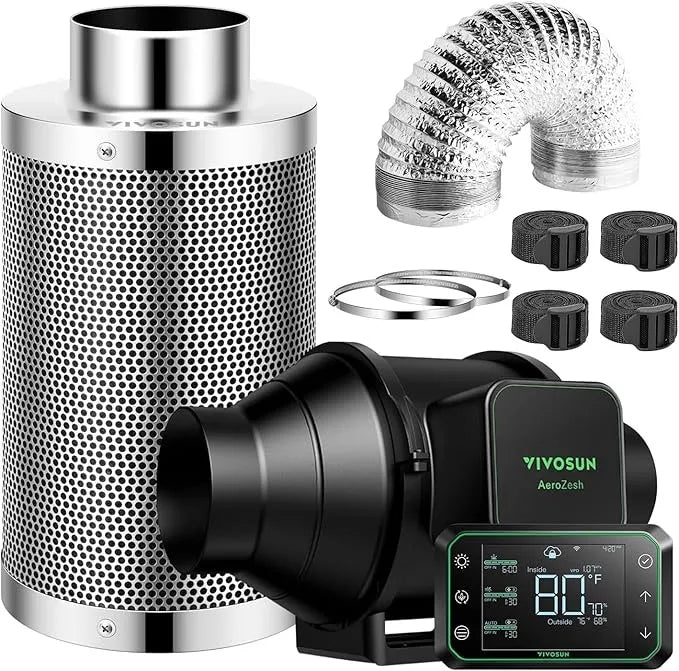 Vivosun Aerozesh S4 4″ Fan + Carbon Filter + Ducting + E42a Controller Kit